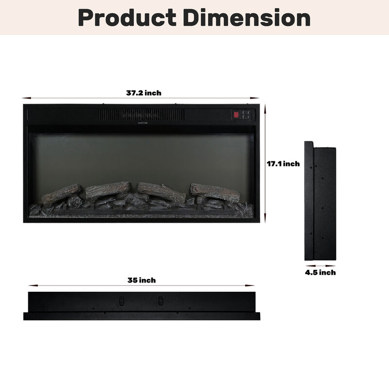 Mondawe 36-Inch Recessed Linear Electric Fireplace, ETL Certified, 750W/1500W Heat, Remote & Timer image number 8