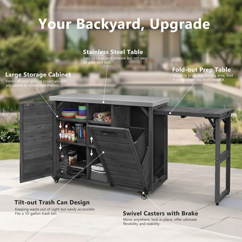 78.3" Outdoor Grill Island with Foldable Side Table image number 5