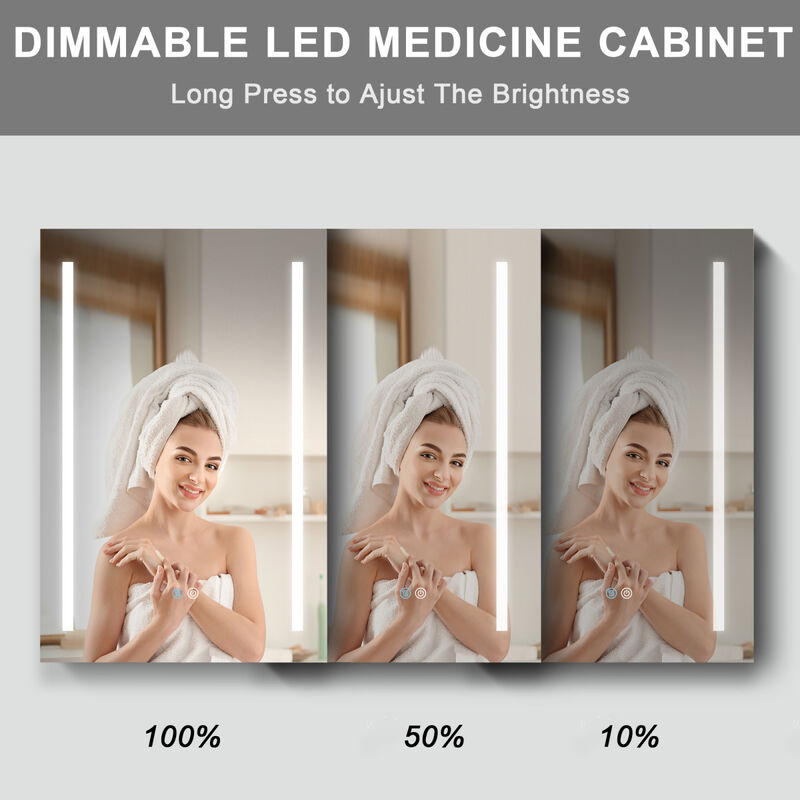 30x30 inch LED Bathroom Medicine Cabinet Surface Mount Double Door Lighted Medicine Cabinet, Medicine Cabinets for Bathroom with Mirror Defogging, Dimmer Black