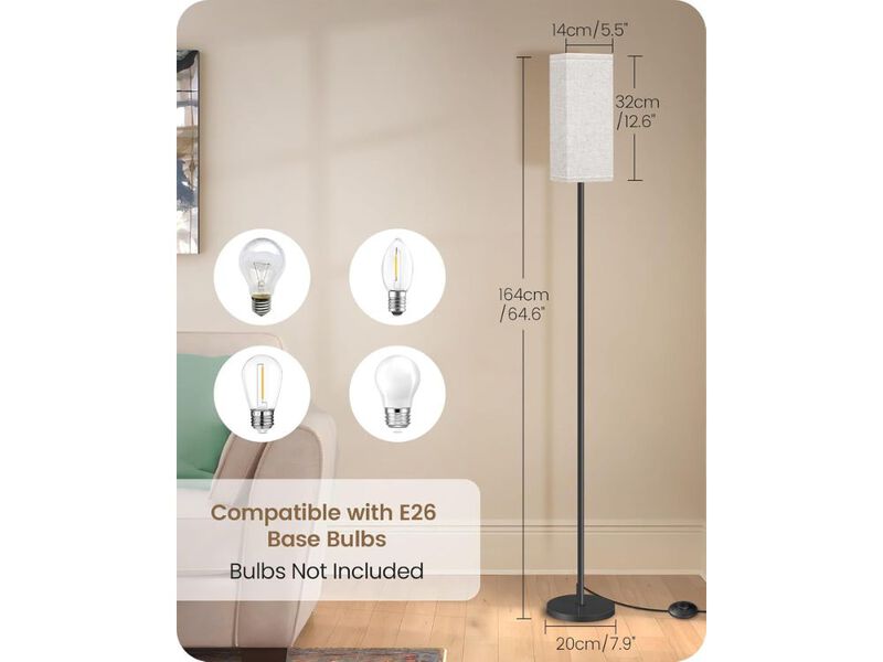 64 Inch Floor Lamp Foot Switch Minimalist Standing Lamp Black Beige image number 2