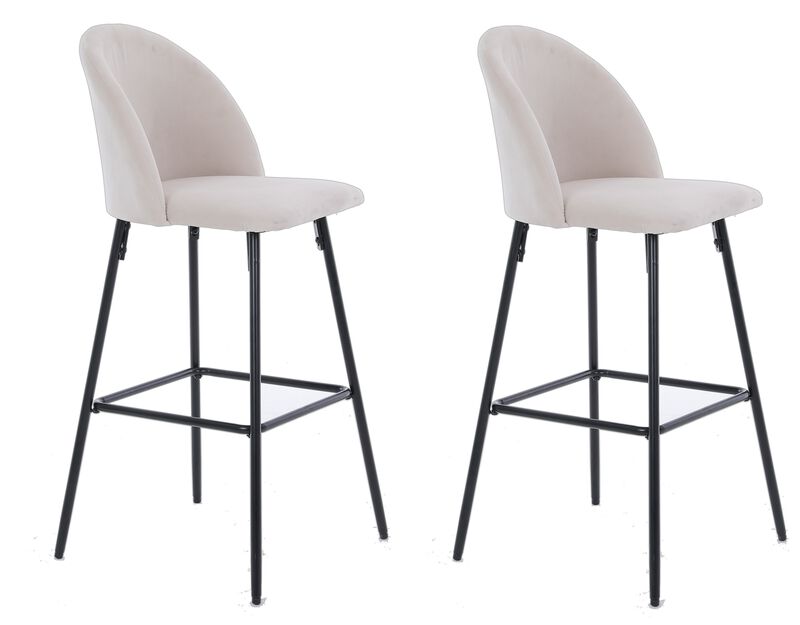 NILSSON Set of 2 Bar Stools in Metal and Velvet