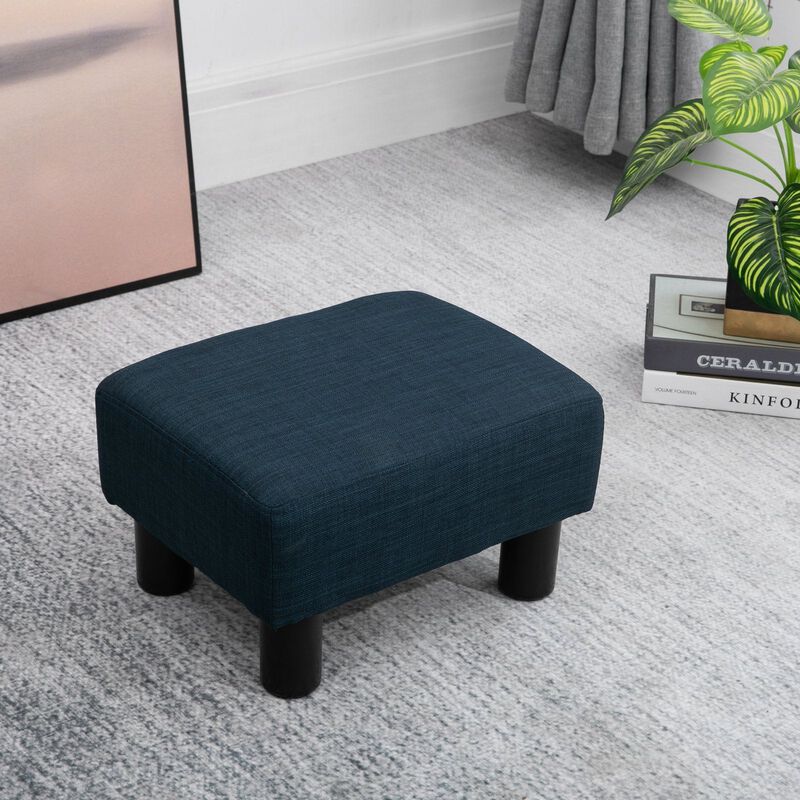 16" Cube Modern Linen Fabric Pouf Footrest Ottoman - Dark Blue