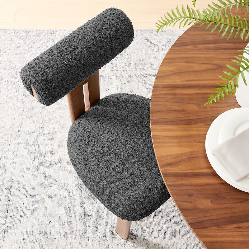 Modway Torian Upholstered Boucle Dining Chairs Set of 2 in Walnut Black - 3-Legged Farmhouse Kitchen Chairs - Mid-Century Modern Armless Accent Chairs - Comfortable Side Chairs with Wood Legs image number 9