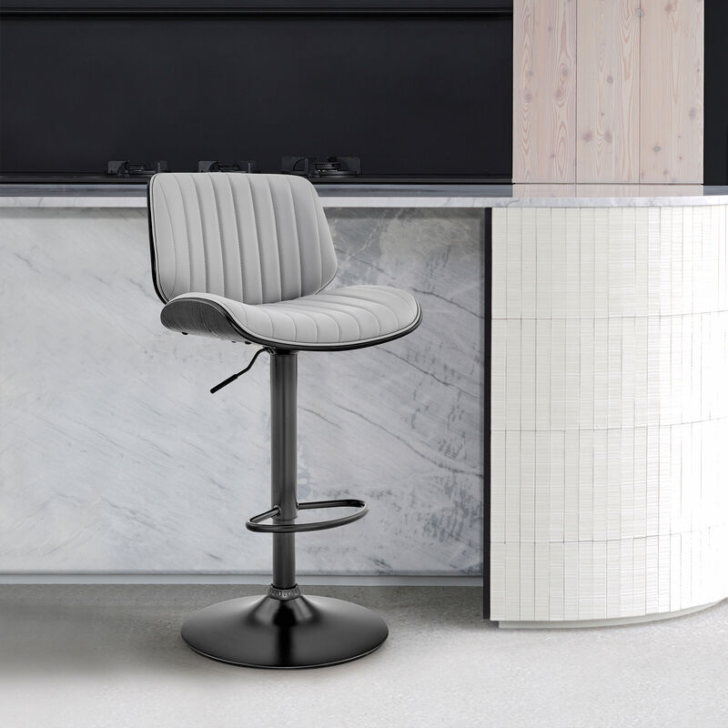 Brock Adjustable Gray Faux Leather and Walnut Wood Stool with Black Base image number 1