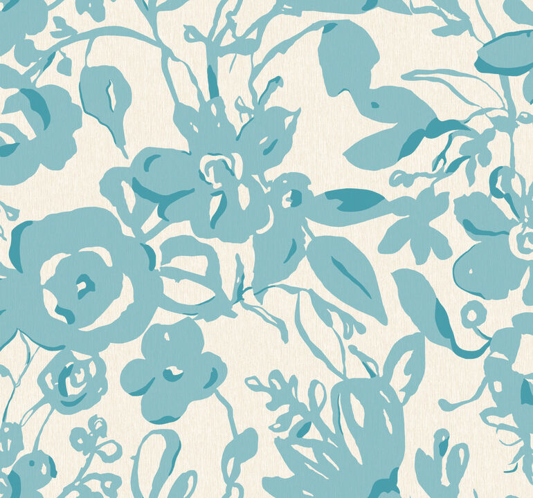 Brushstroke Floral Aqua Wallpaper