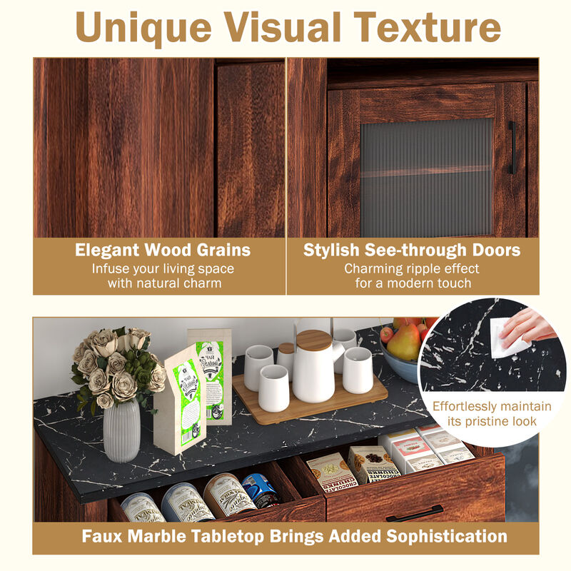 Coffee Bar Storage Cabinet with Open Shelf and Dual Drawers – Compact Sideboard