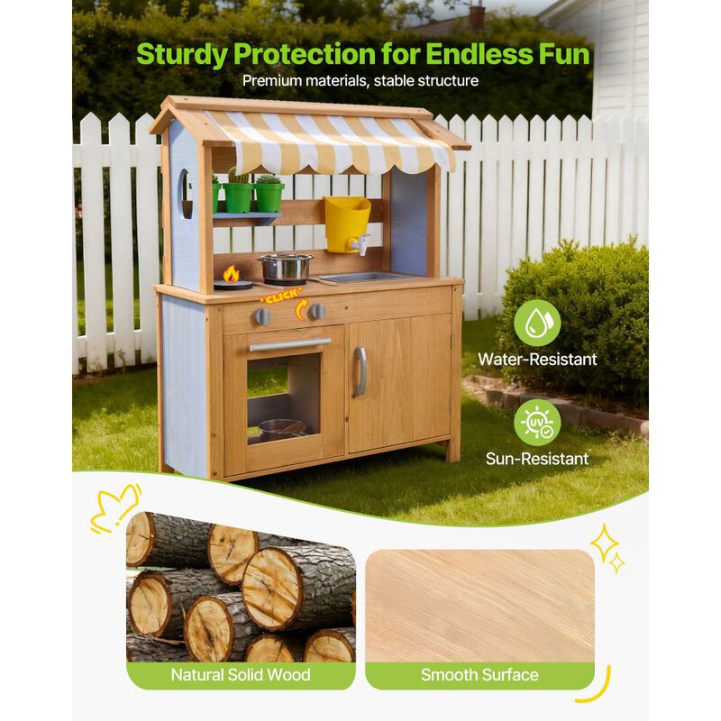 Wooden Outdoor Play Kitchen for Kids with Sink, Water Tank and Accessories-Natural image number 7