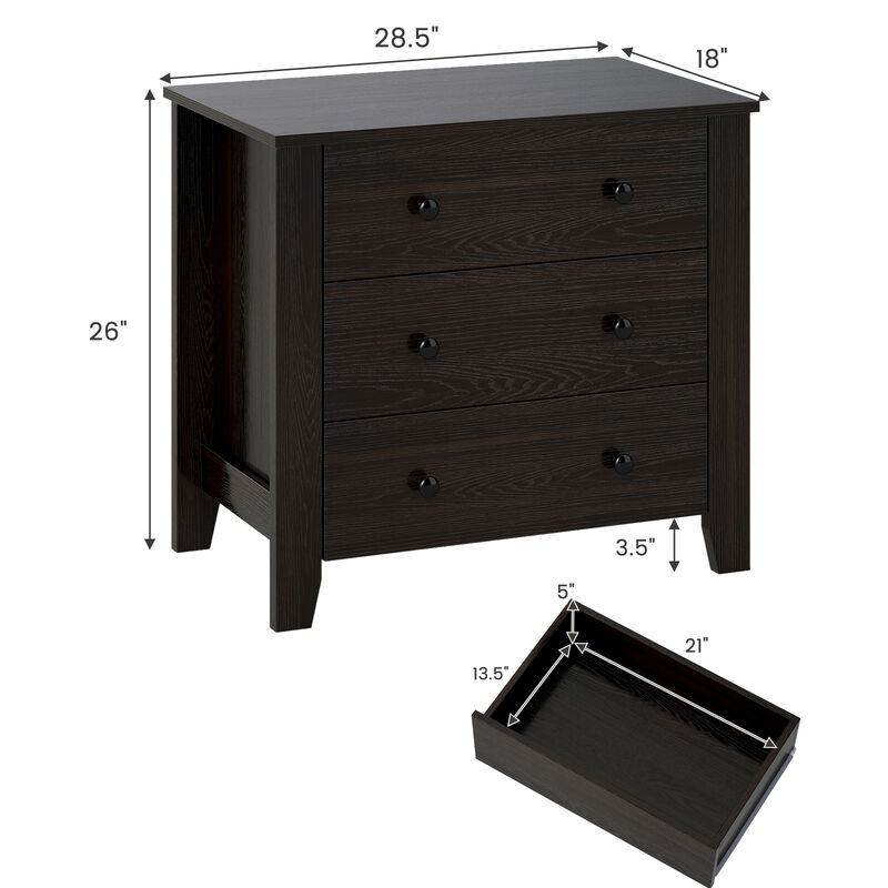 Wide 3-Drawer Dresser Chest with Modern Design for Closet Storage-Dark Brown image number 2