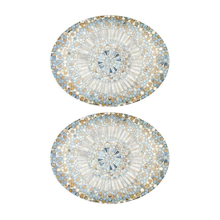 Luca Mosaic Matte 9.75" x 7.5" x h:1" Oval Decorated Porcelain Platter (Set of 2)