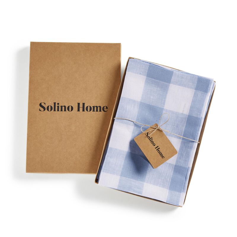 Solino Home 100% Pure Linen Dinner Napkins 20 x 20 Inch Set of 4 - Buffalo Check