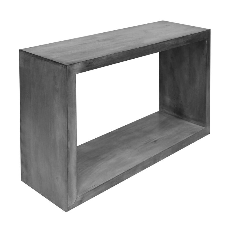 52" Cube Shape Wooden Console Table with Open Bottom Shelf, Charcoal Gray-Benzara image number 1