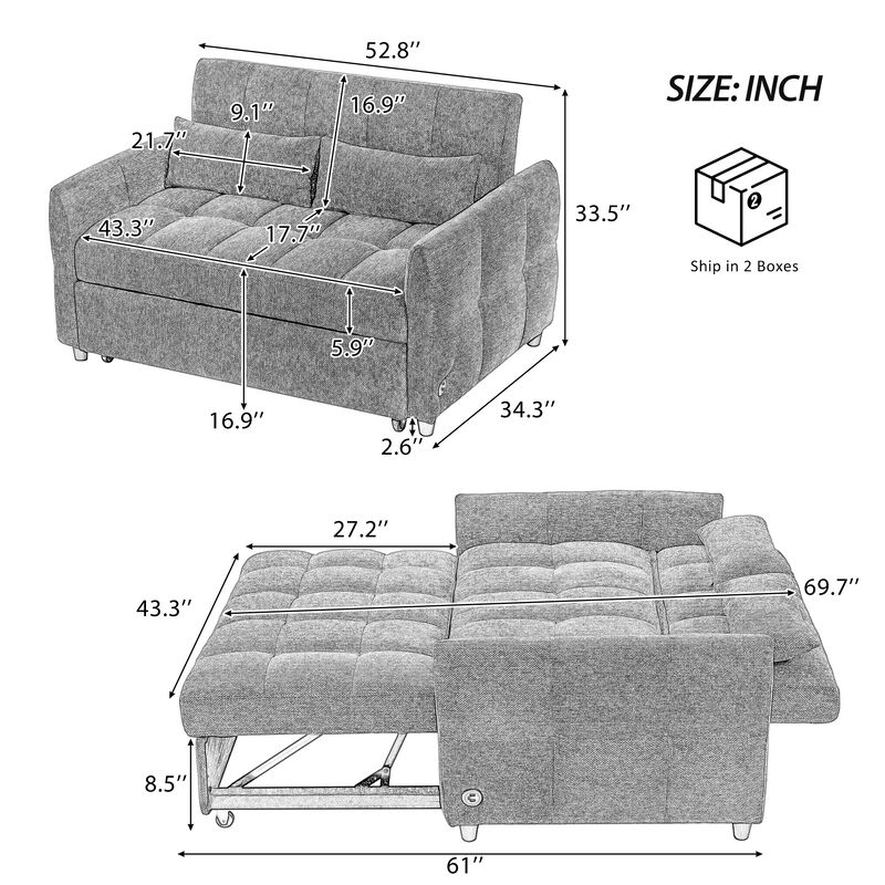 Merax Loveseat Sofa Pull-out Sleeper Sofa with 3 USB Ports
