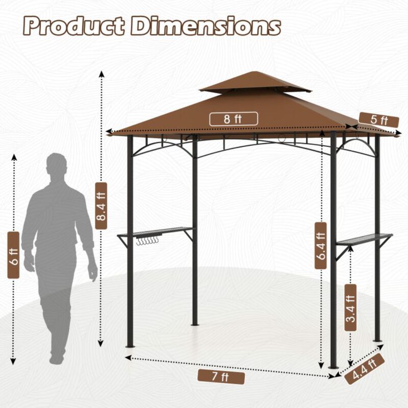 Hivvago Outdoor Double-Tiered Grill Gazebo Canopy with 2 Shelves and 7 Hooks