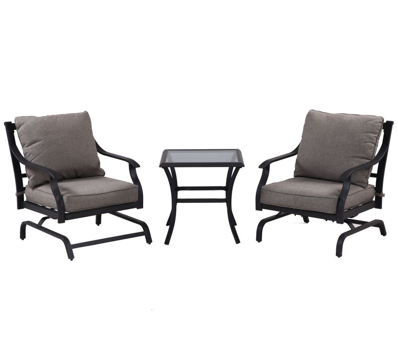 Mondawe Outdoor Conversation 3-Piece Set W/ 2 Rocking Chair & 1Heat-Resistant Coffee Table