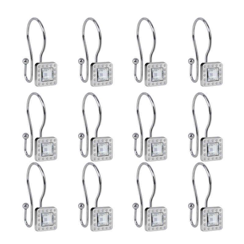 Metal Double Shower Curtain Hooks, Set of 12 image number 4