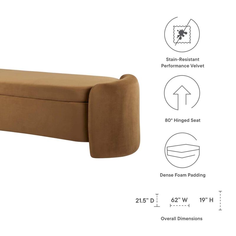 Modway Nebula Upholstered Performance Velvet Bench in Cognac Brown image number 8
