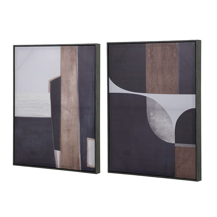 Kni 23 x 28 Set of 2 Gesso Wall Art Prints, Abstract, Black Blue, Wood - Benzara