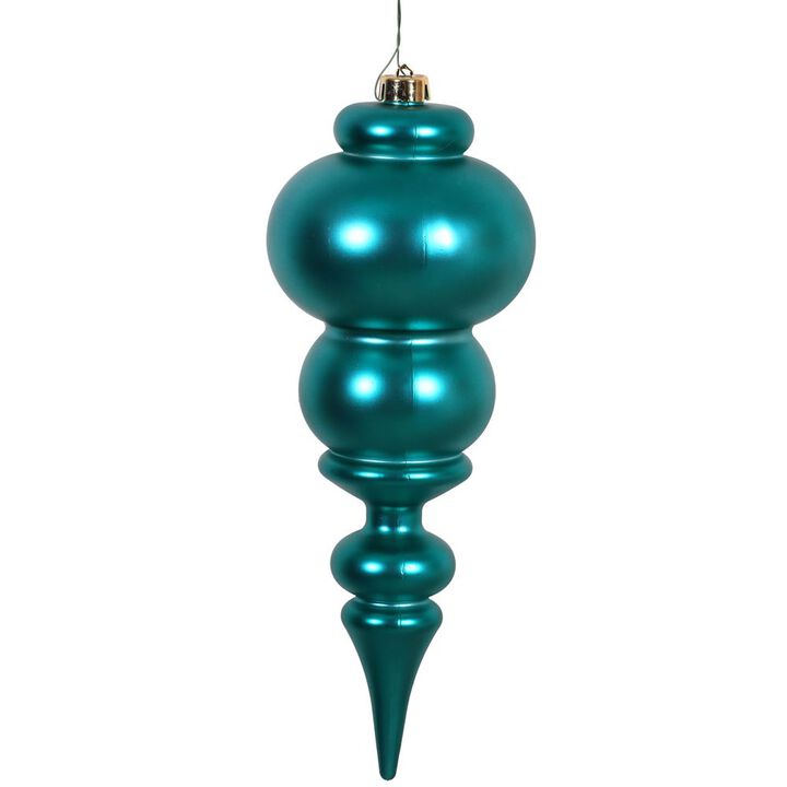 Vickerman 14" Matte Finial Ornament, Shatterproof Plastic, UV Resistant Christmas Tree Decoration, Teal