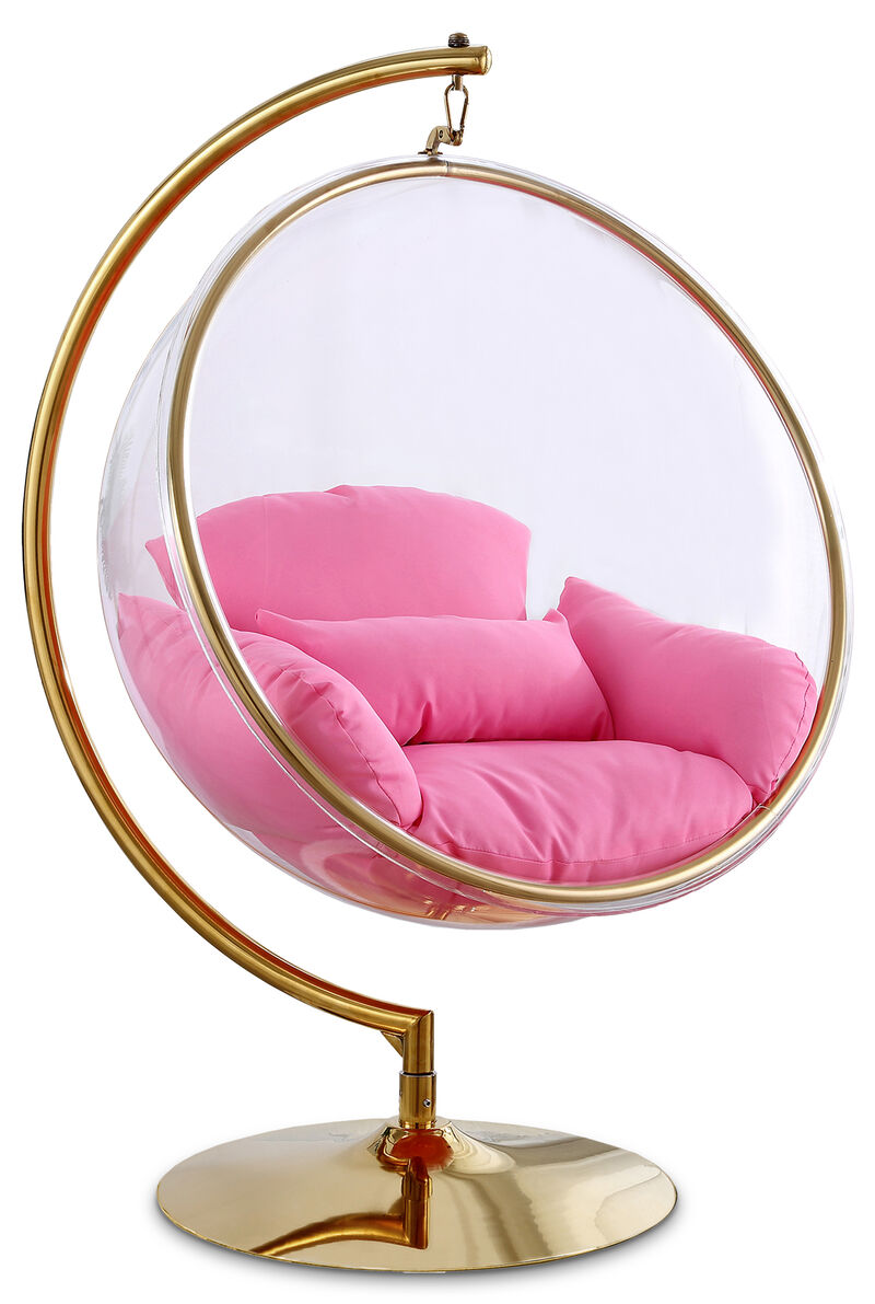 Meridian Furniture Luna Pink Fabric Acrylic Swing Bubble Accent Chair image number 0