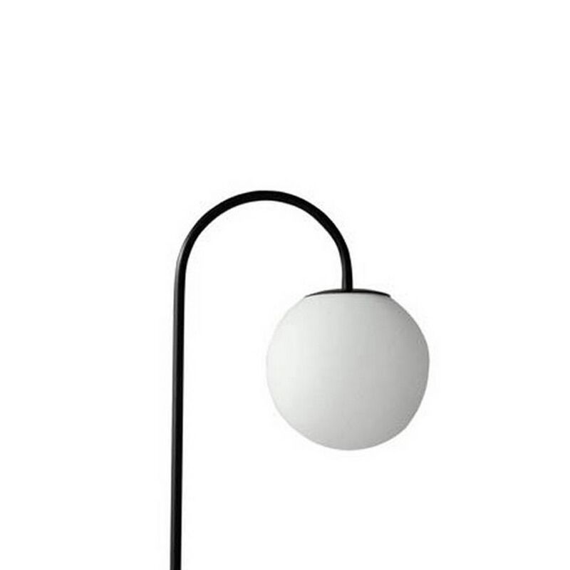63 Inch Modern Metal Floor Lamp, Frosted Glass Globe Shade, Black, White-Benzara