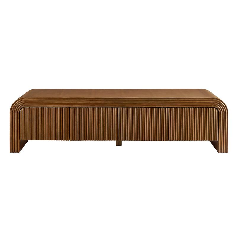 Modway Waterflute 68 Inch Modern Fluted TV Stand in Walnut &ndash; Low-Profile Entertainment Console with Adjustable Shelves &ndash; Wood Media Cabinet with Cable Management for Living Room image number 6
