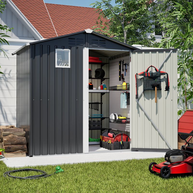 6FT x 4FT Metal Outdoor Storage Shed, Steel Utility Tool Shed Storage House image number 2