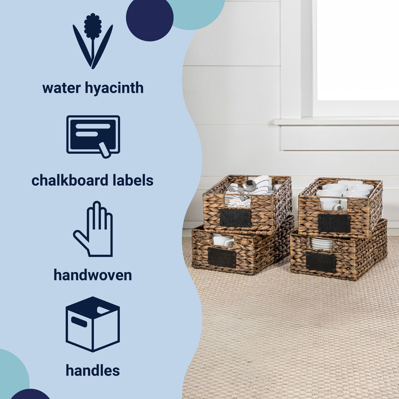 Lane Classic Farmhouse Handwoven Hyacinth Pantry Baskets with Chalkboard Labels and Handles