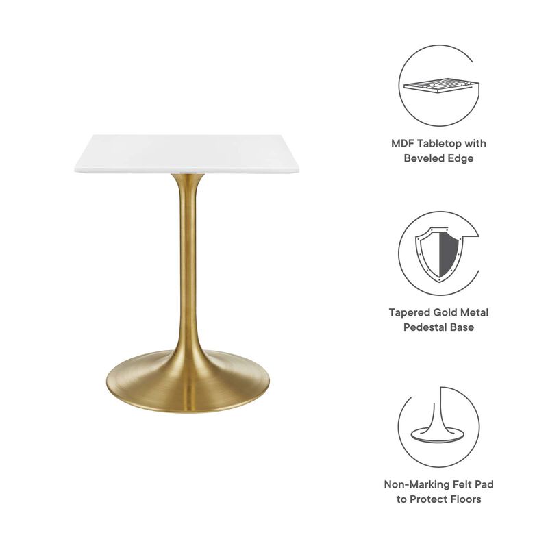 Modway - Lippa 24" Square Dining Table Gold White image number 4