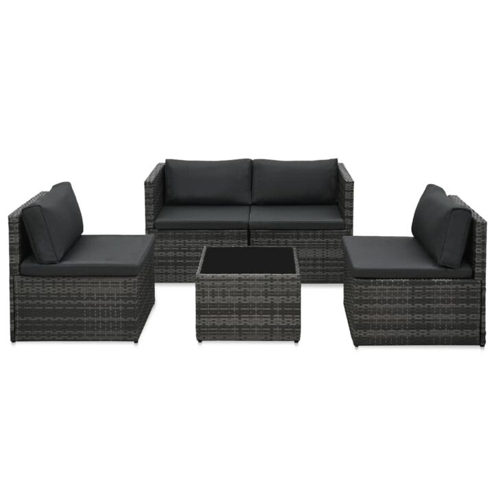 vidaXL 5 Piece Garden Lounge Set with Cushions Poly Rattan Gray