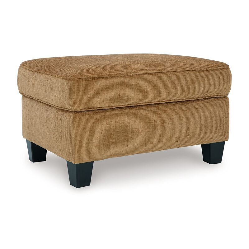 Erin Ottoman with Corner Block Frame, 33 Inch Light Brown Polyester - Benzara
