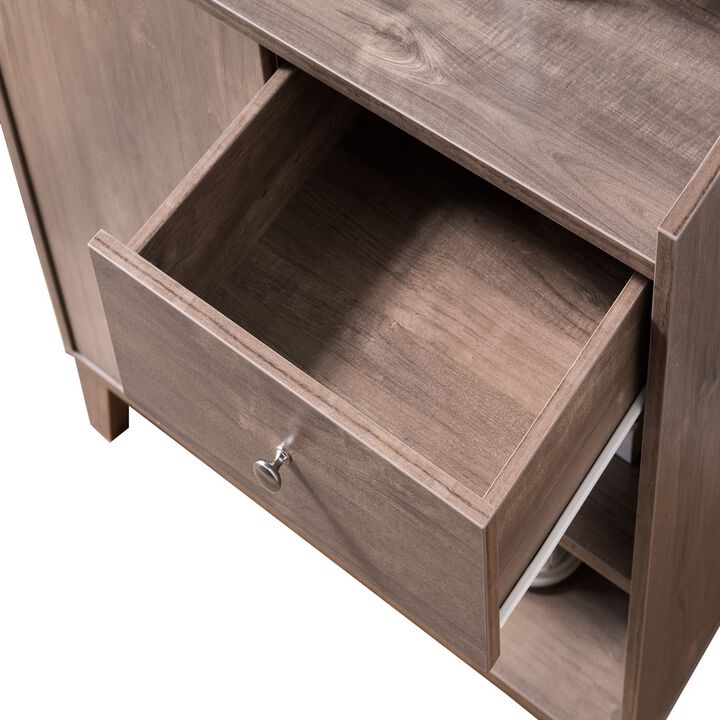 Wooden 1 Door Bakers Cabinet with 2 Top Shelves and 1 Drawer, Brown-Benzara