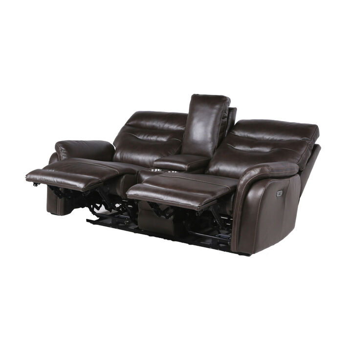Contemporary Recliner Console Loveseat (Coffee) - Coffee or Wine Color Options - Power Reclining, USB Port