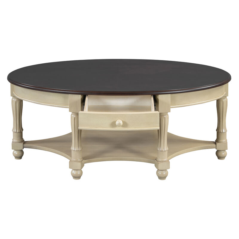 Merax Vintage Oval Coffee Table with Drawer & Storage Shelf - French Country Cocktail Table for Living Room
