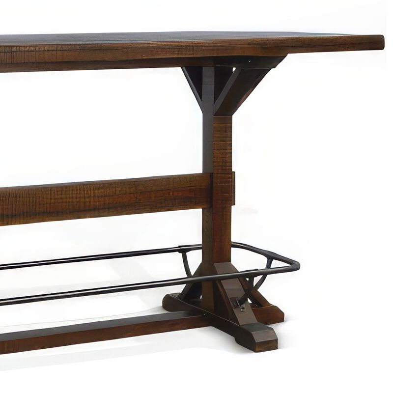 Flint Pub Bar Table, Black Metal Foot Rail, 78 Inch, Dark Brown Wood