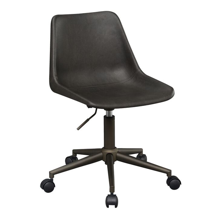 Fabric Office Chair with Curved Back and Contrast Stitching, Brown-Benzara