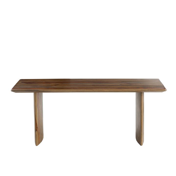 Dice 47 Inch Coffee Table, Rectangular Top, Dual Base, Brown Sheesham Wood - Benzara