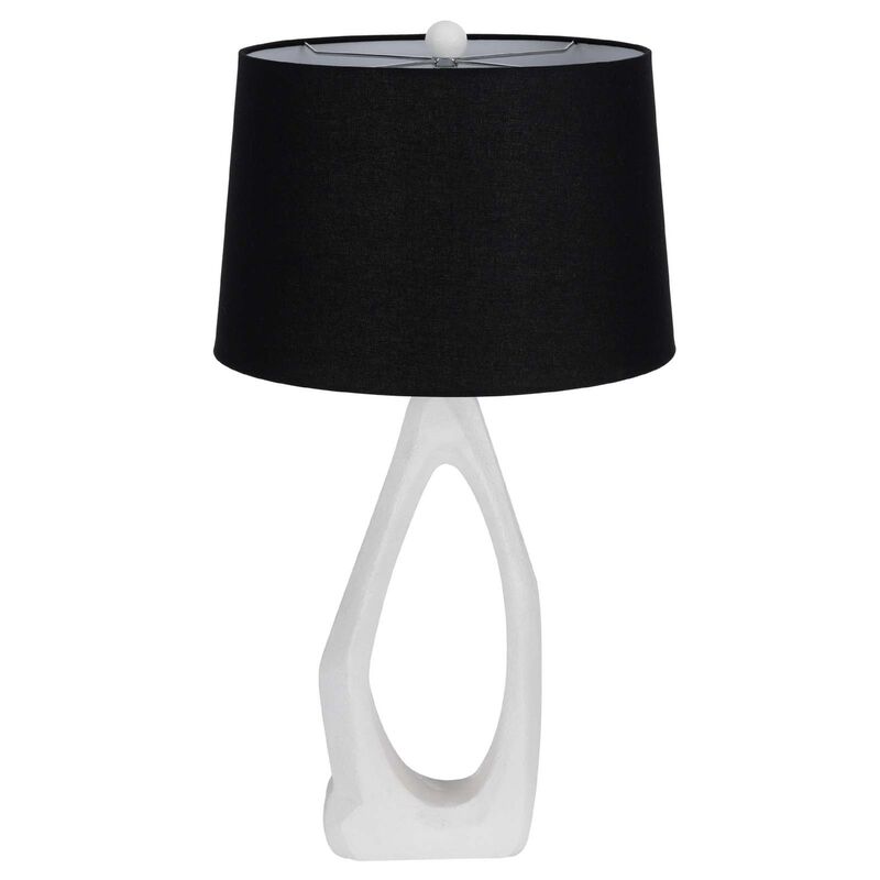 Table Lamp with Black Drum Shade, Sculpted White Resin Base, 30 Inch image number 3