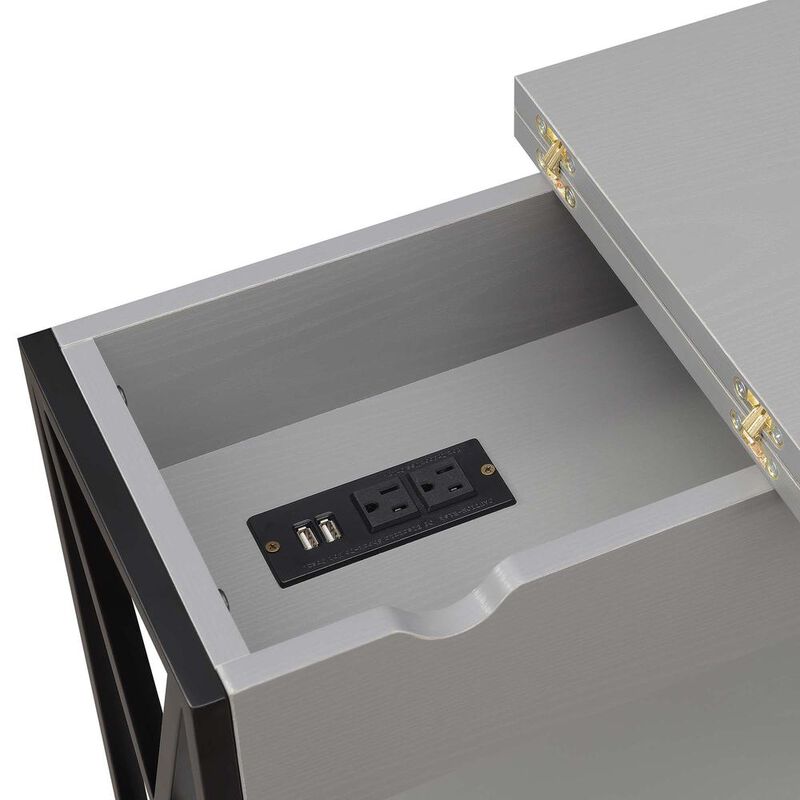 Convenience Concepts Tucson Flip Top End Table with Charging Station and Shelf in Gray/Black