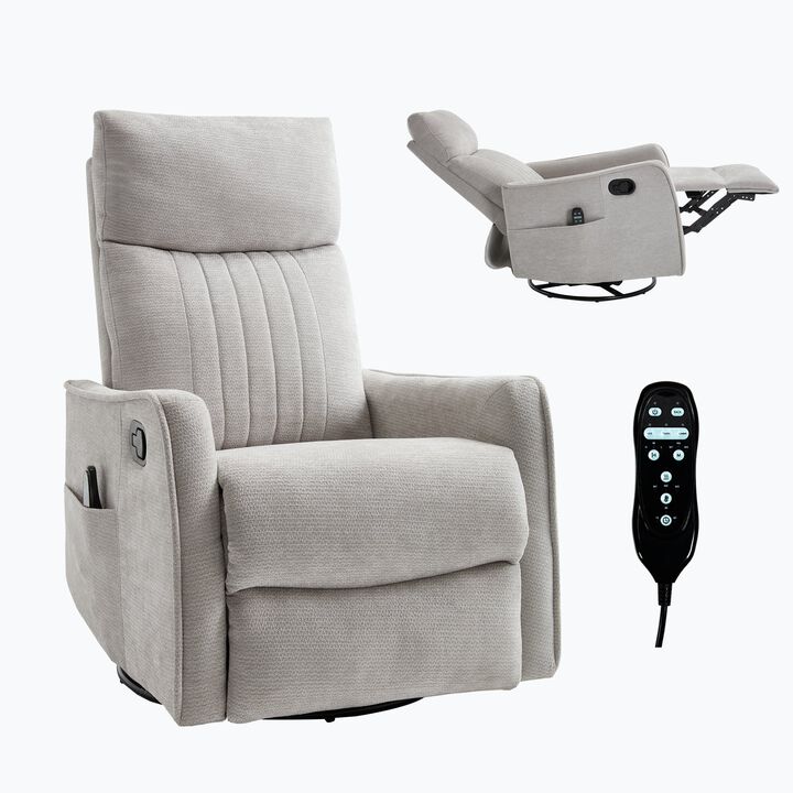 Heat Massage Manual Recliner Chair with Rocker and Swivel in Fabric for Living Room