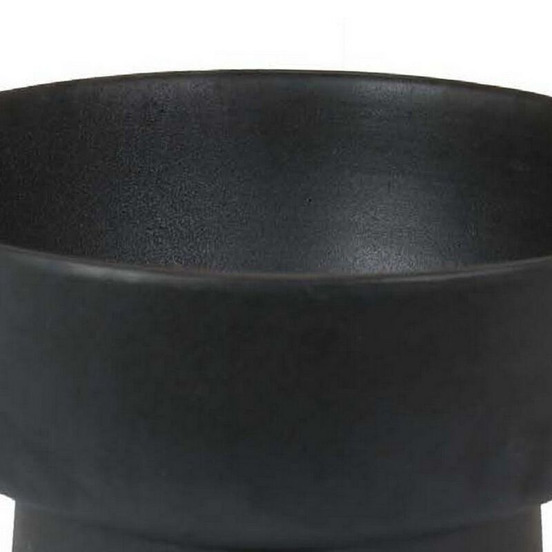 16 Inch Decorative Bowl with Pedestal Stand, Modern Style, Black Ceramic - Benzara