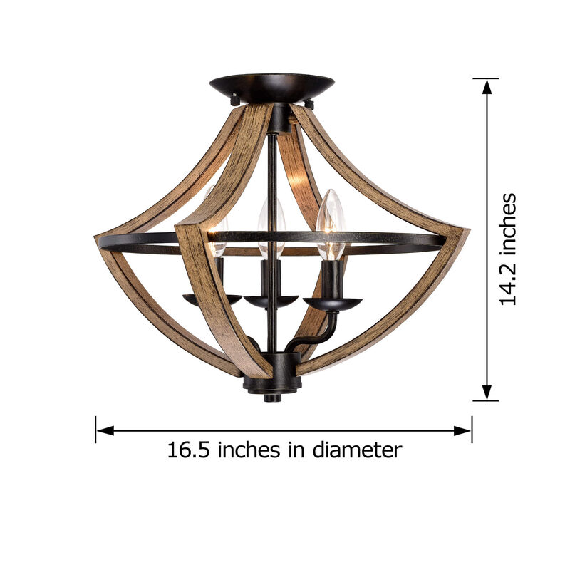 Camille Wood Grain and Antique Black Metal Semi Flush Mount image number 8