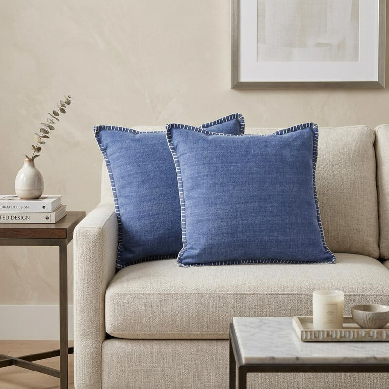 HomeRoots Set of Two Blue Cotton Throw Pillow image number 1