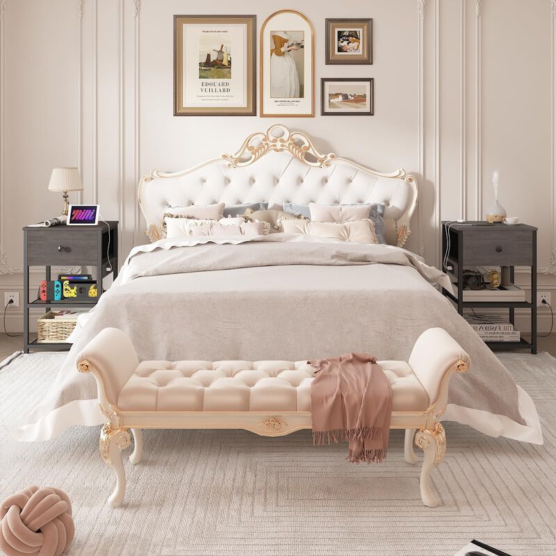 LTTDOUK Nightstands Set of 2 with Charging Station, Bedside Tables with Fabric-Wood 2-in-1 Drawer, End Table for Small Spaces, G