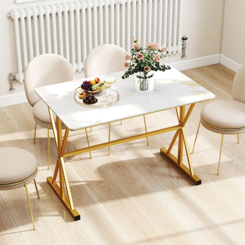 Hivvago Sintered Stone Dining Table with Metal Frame and Faux Marble Tabletop