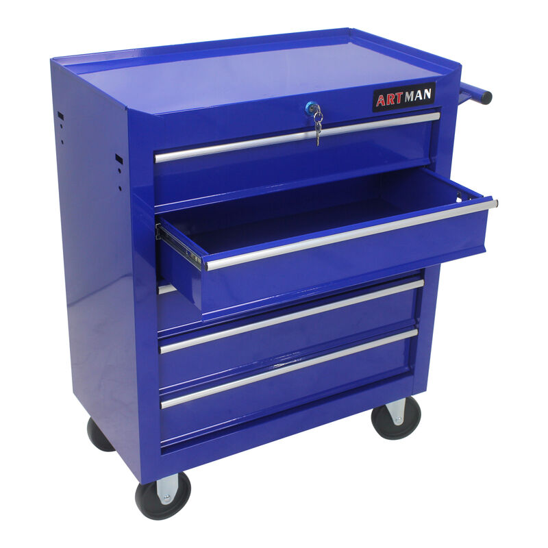 5 DRAWERS MULTIFUNCTIONAL TOOL CART WITH WHEELS-BLUE