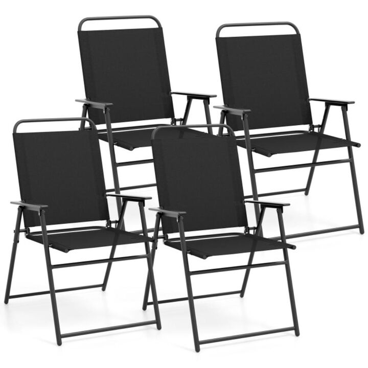 Hivvago Outdoor Folding Sling Chairs Set of 4 with Armrest and Backrest