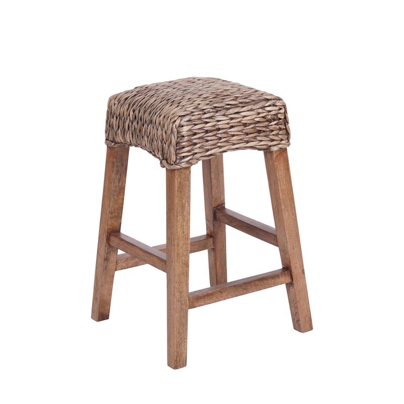 Maui Rustic Bohemian Hyacinth/Wood Backless Stool