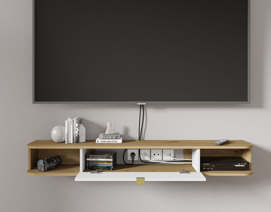 TV Cabinet ICARUS 61.42 in - Hanging - Black Matt / Natural Artisan Oak