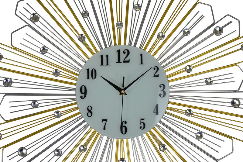 HomeRoots 27" Gold Silver And Metal And Faux Crystals Silent Analog Sunburst Wall Clock image number 2