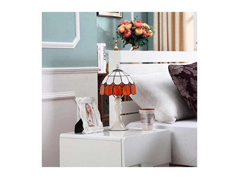 Tiffany Style Stained Glass Table Lamp For Bedroom Living Room Orange image number 3